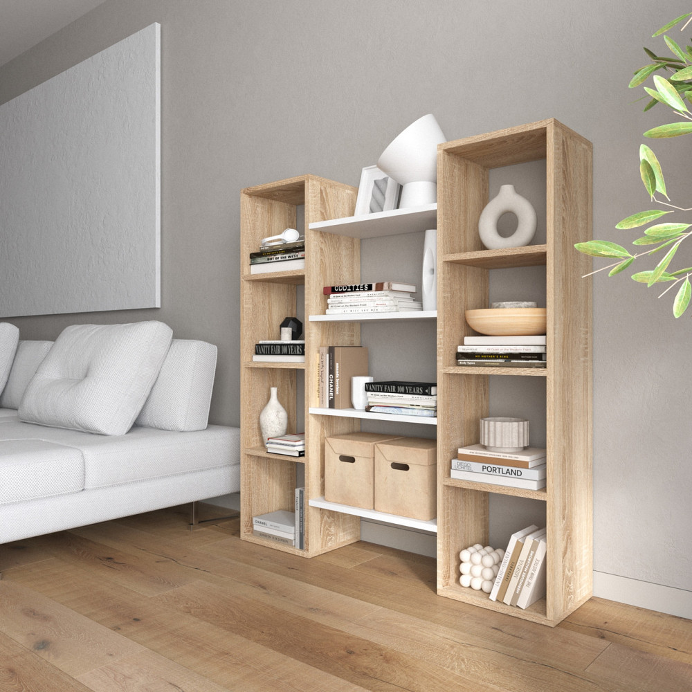 Стелаж для книг VAYS D-8 Дуб Сонома-Білий, сучасна полиця, ЛДСП 130×30×140 см - для дому, офісу, вітальні Львів - фото 1