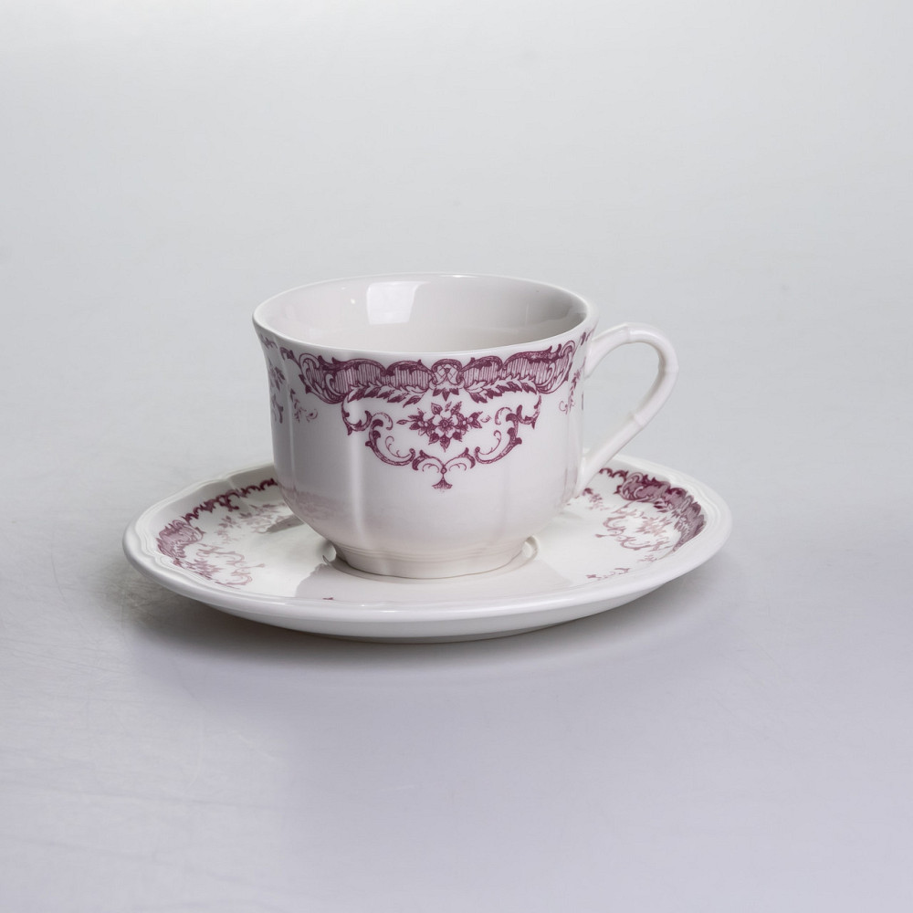 Столовий набір посуду тарілок і чашок 32 предмети на 6 персон «Бордовий Меандр» порцеляновий YY78-3A Коломыя - изображение 3