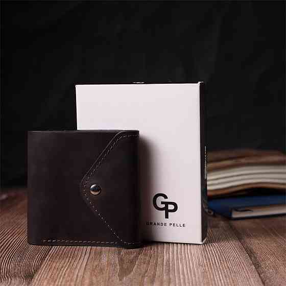 Кошелек для мужчин из матовой натуральной кожи Коричневый (GRANDE PELLE) Киев