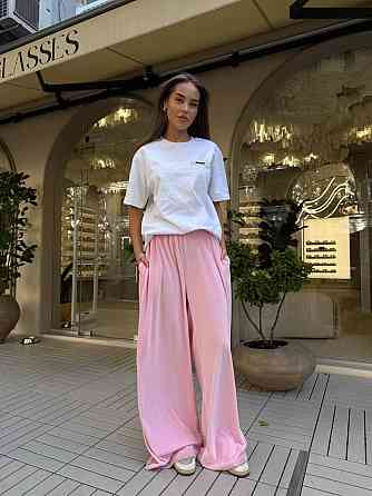 Жіночі базові об'ємні штани в стилі оверсайз турецький велюр Рожевий Одеса