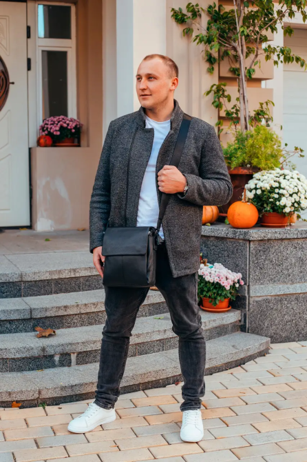 Мужская кожаная сумка-мессенджер, барсетка на одно плече 22x26x6 Tiding Bag 75-5271 черная Киев - изображение 18