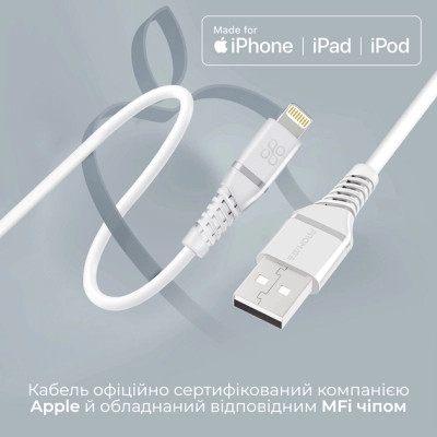 Дата кабель USB 2.0 AM to Lightning 1.2m 2.4A MFi PowerLine-Ai120 white Promate (powerline-ai120.white) Вінниця - фото 7