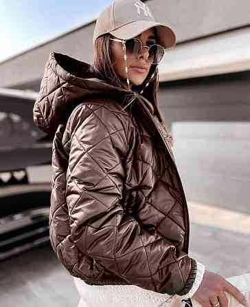 Женская короткая куртка с капюшоном водоотталкивающая плащевка с утеплением силикон Шоколад, 42/44 Одесса