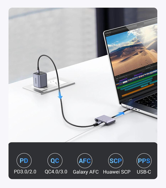 Адаптер UGREEN CM722 Перехідник USB C to USB C Dual 3.5mm AUX DAC chip PD 60W (25838) Николаев - изображение 6
