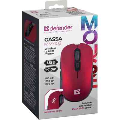 Мишка Defender Gassa MM-105 Wireless Red (52103) Вінниця