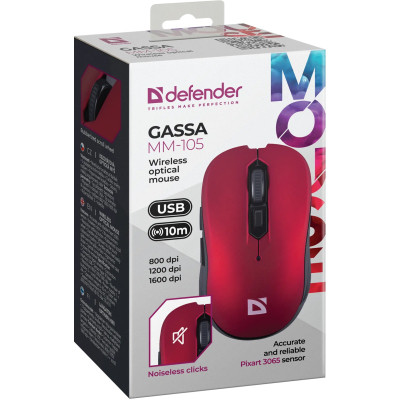 Мишка Defender Gassa MM-105 Wireless Red (52103) Вінниця - фото 3