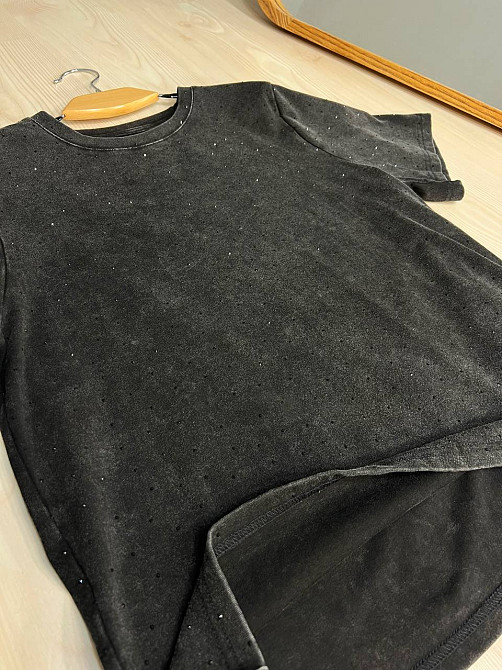 Футболка женская A-N 2668 вареная тай дай оверсайз с камешками черная, черный, one size Киев - изображение 5