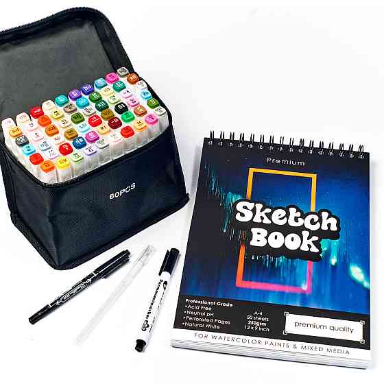 Набір для скетчів, маркери спиртові двосторонні для ескізів Touch Smooth 60 кольорів + скетчбук А4 Кам'янець-Подільський