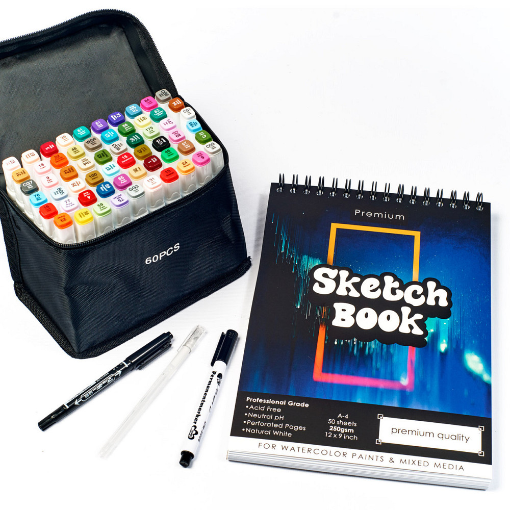 Набір для скетчів, маркери спиртові двосторонні для ескізів Touch Smooth 60 кольорів + скетчбук А4 Кам'янець-Подільський - фото 4