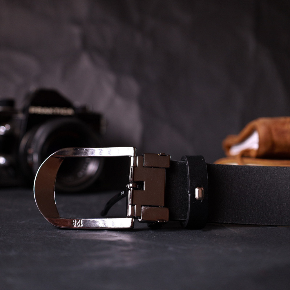 Практичний брючний пояс для чоловіків з натуральної шкіри GRANDE PELLE 11681 Чорний Київ - фото 9