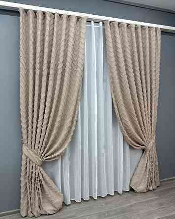 Комплект штор VR-Textil Лен Букле № 1813ш Пудровый 150х295 см 2 шт (33-0789) Киев