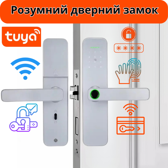 Умный дверной замок с Wi-Fi кодовый KHS-F005, с ключ-картой и отпечатком пальца, светло-серый Каменец-Подольский