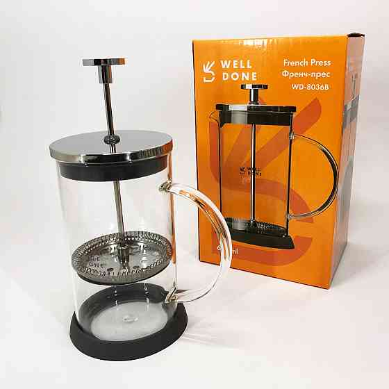 Стильний скляний заварювальний чайник Well Done WD-8036B 600 мл, Френч-прес для кави до кавоварки EF-21 Івано-Франківськ