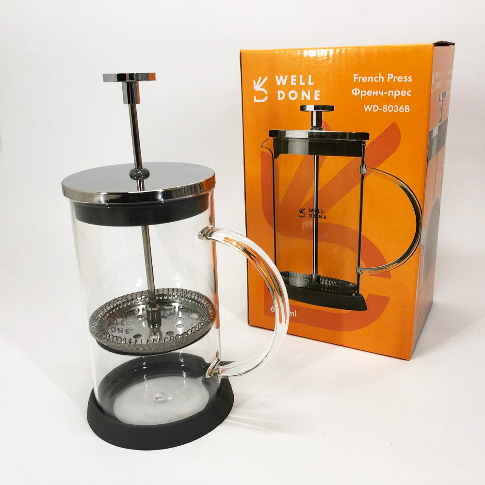 Стильний скляний заварювальний чайник Well Done WD-8036B 600 мл, Френч-прес для кави до кавоварки EF-21 Івано-Франківськ - фото 5
