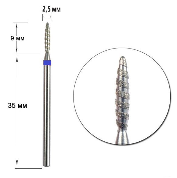 НАСАДКА НА ФРЕЗЕР АЛМАЗНАЯ ТОРНАДО ПУЛЕВИДНАЯ СИНИЙ ОБОДОК. Киев - изображение 1