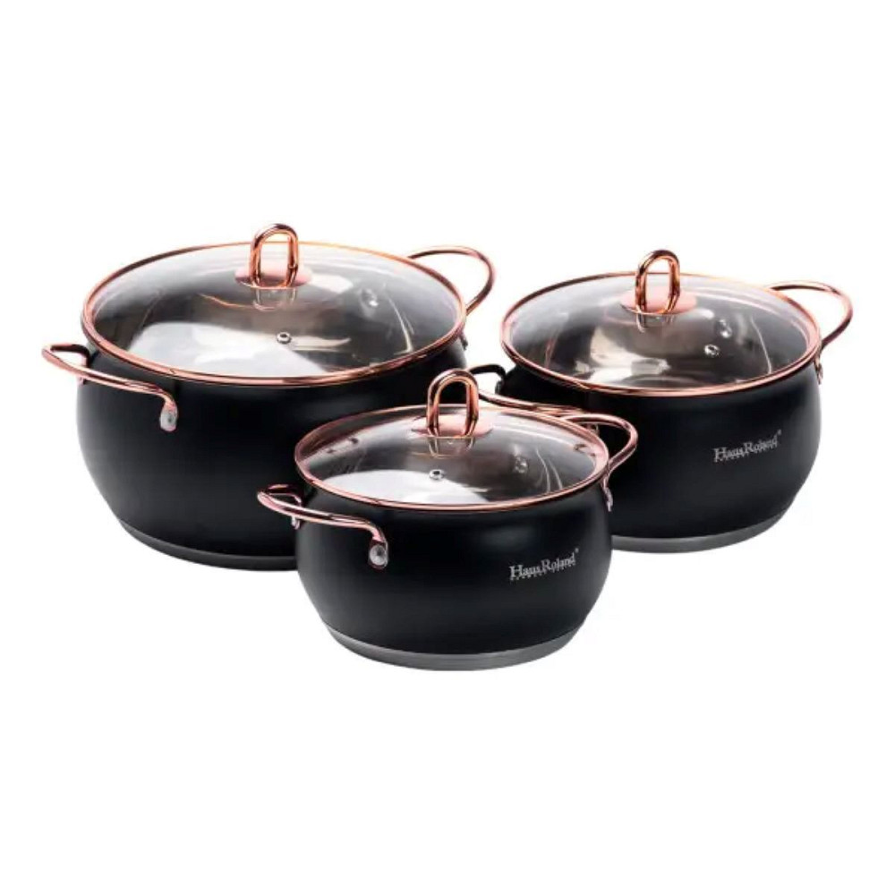 Набір каструль із нержавіючої сталі 2,6 л - 3,6 л - 6,1 л зі скляними кришками HP33525B Коломыя - изображение 1