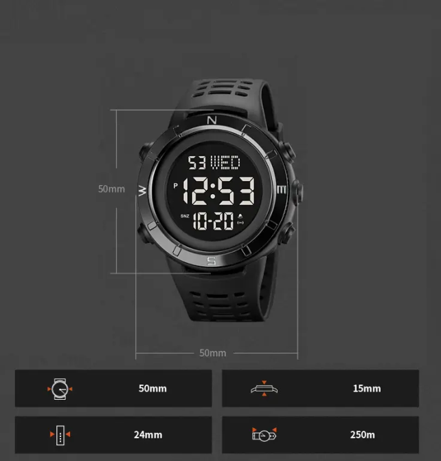 Чоловічий спортивний годинник Skmei 2015 (Чорний з чорним циферблатом) Київ - фото 6