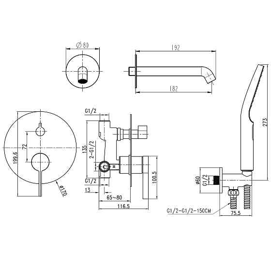 Змішувач для ванни вбудований TOPAZ MODERNO TMD 33222-H78A Тернопіль