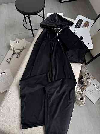 Женский стильный прогулочный костюм двойка: кофта и штаны в спортивном стиле велюр Черный, 46/48 Одесса