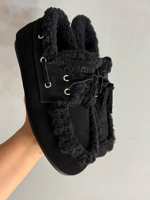 Ботинки женские Hengji 992-1 замшевые мокасины на меху с опушкой черные, 39, 25 см Киев - изображение 5