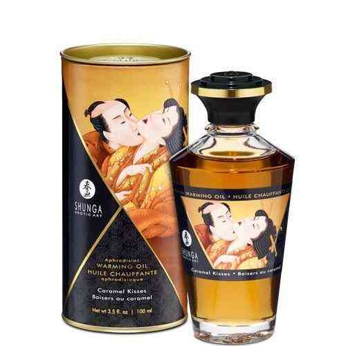 Разогревающее масло Shunga Aphrodisiac Warming Oil - Caramel Kisses (100 мл) без сахара, вкусный Sex Aura Киев