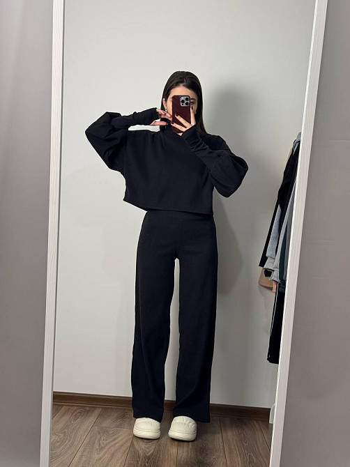 Женский базовый теплый костюм: кофта и штаны Турецкая Ангора Черный, 42/46 Одесса - изображение 2