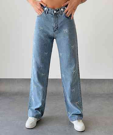 Жіночі прямі джинси з бантиками на високій посадці 31 Одеса