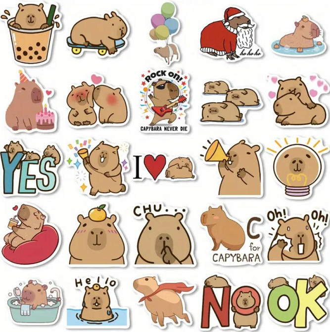 Наклейки с капибарой, наклейки, водонепроницаемые наклейки для ноутбука, телефона, набор 50 шт. Киев - изображение 1