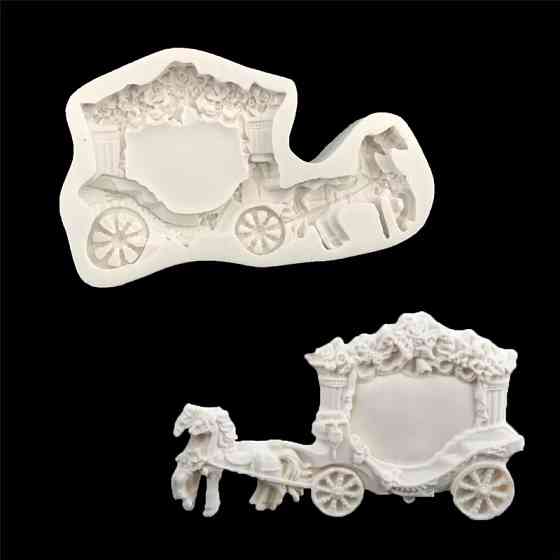 Молд силиконовый Карета с лошадями 142 на 67 мм серый Киев