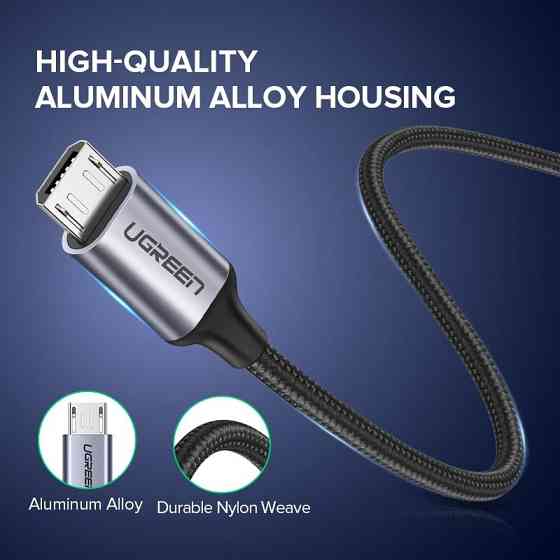 Кабель Micro USB Ugreen US290 60403 5V/2A для заряджання та передавання даних (Сірий, 3 м) Миколаїв