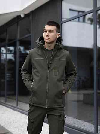 Тактическая мужская куртка софтшел хаки Pobedov Shadow V2 с липучками Киев