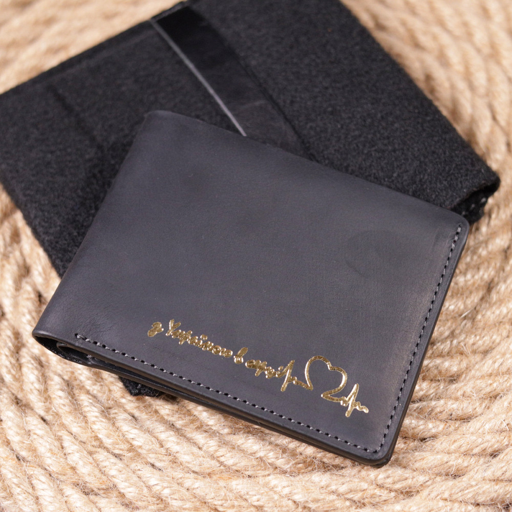 Практичний шкіряний гаманець у дві додавання Серце GRANDE PELLE 16753 Чорний Київ - фото 1