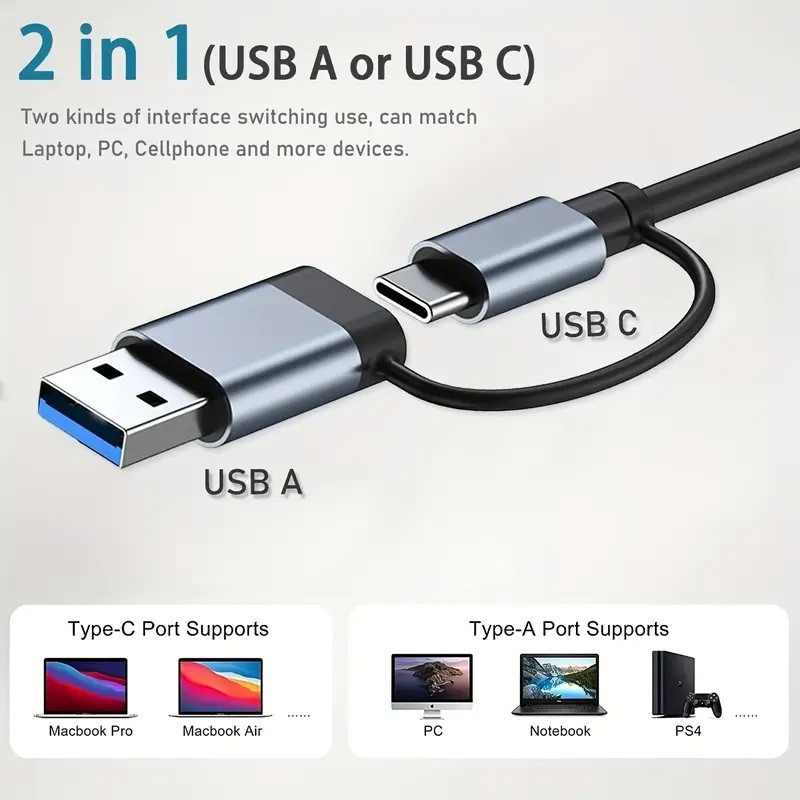 USB Type-C хаб з 2 USB 3.0, HDMI, кардридером, металевий Київ - фото 5