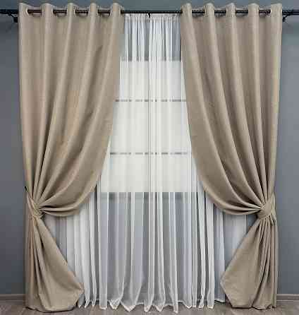 Комплект штор на люверсах VR-Textil Блэкаут двусторонний ASHEN NIGHT № 1853ш Бежевый 150х270 см 2 шт (37-0293) Киев