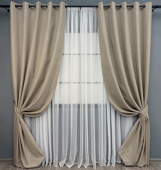 Комплект штор на люверсах VR-Textil Блэкаут двусторонний ASHEN NIGHT № 1853ш Бежевый 150х270 см 2 шт (37-0293) Киев - изображение 2