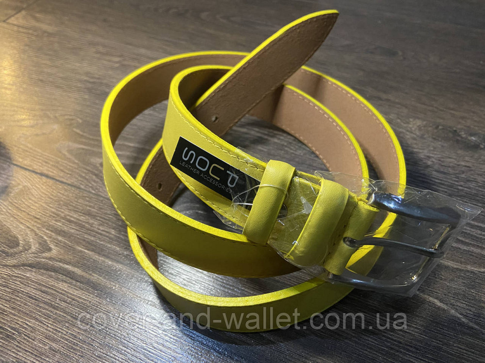 Стильний жіночий ремінь жовтого кольору з натуральної шкіри 35мм PS Leather Київ - фото 5