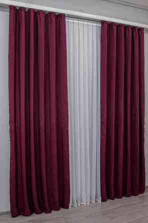 Комплект готових штор VR-Textil Жакард Ібіца № 881ш Бордовий 140х270 см 2 шт (39-883) Київ