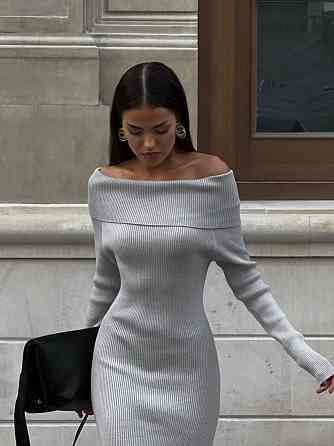 Женское элегантное платье с открытыми плечами турецкая ангора рубчик Одесса