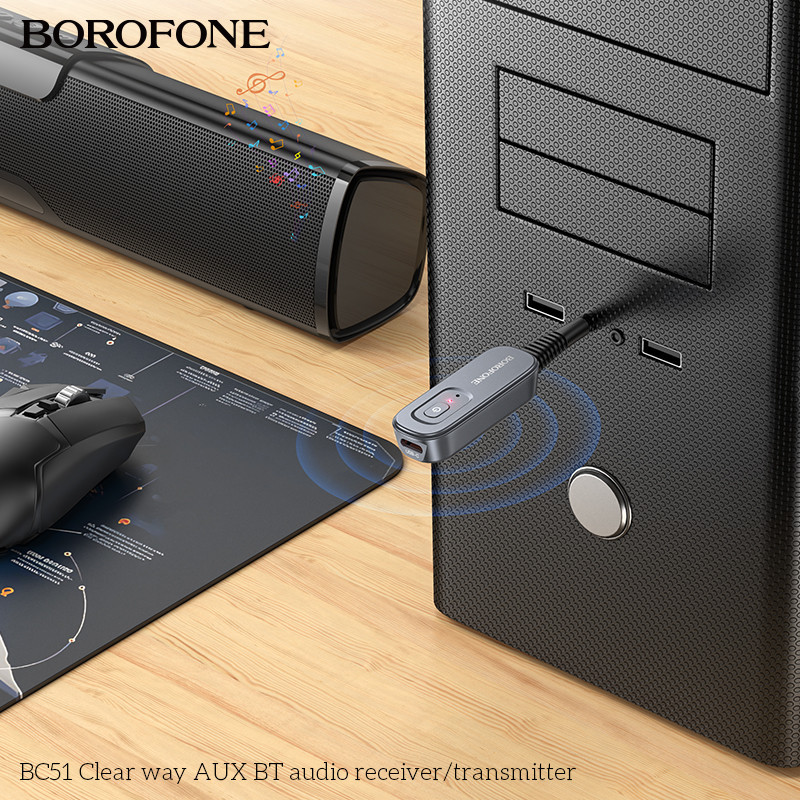 Bluetooth-ресивер BOROFONE BC51 Clear way AUX BT audio receiver/transmitter Metal Grey Київ - фото 3