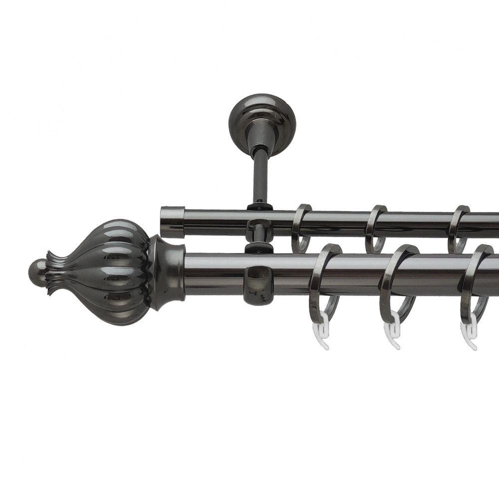 Карниз Orvit Таджа металевий дворядний відкритий гладка труба кільце фасонне металеве  Онікс 25\16 мм 300 см (6708057) Львів - фото 1