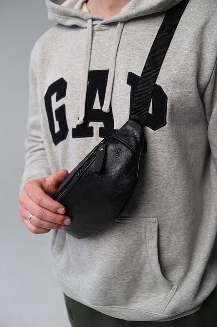 Чоловіча сумка на пояс (бананка) з натуральної шкіри SL008 (Чорна) Суми - фото 5