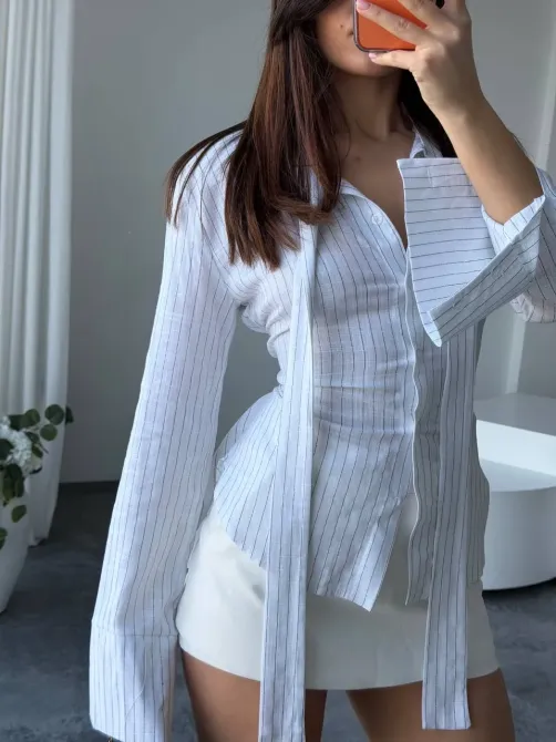 Стильна жіноча сорочка зі льону в смужку Одеса - фото 9