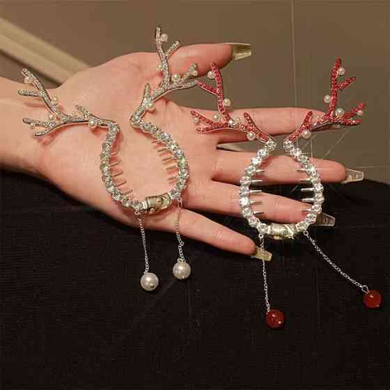 Рождественская шпилька для волос с оленьими рогами и кристаллами Киев