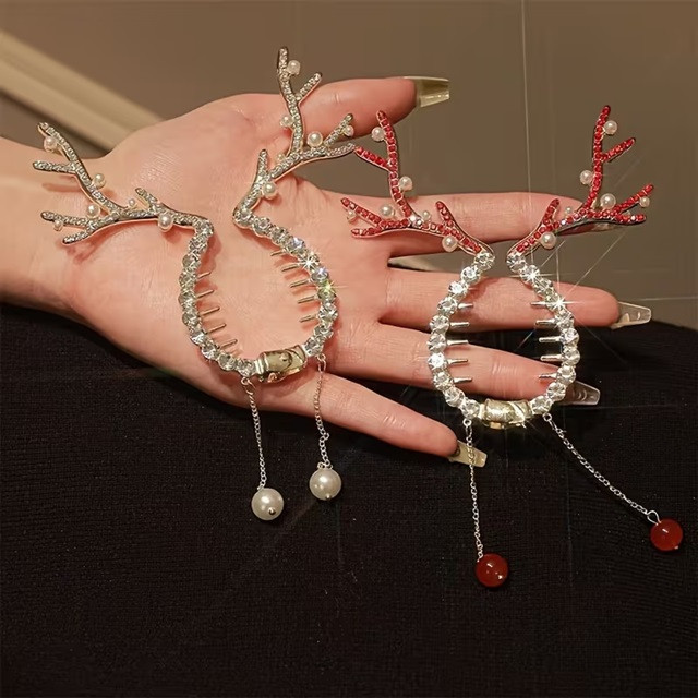 Рождественская шпилька для волос с оленьими рогами и кристаллами Киев - изображение 5