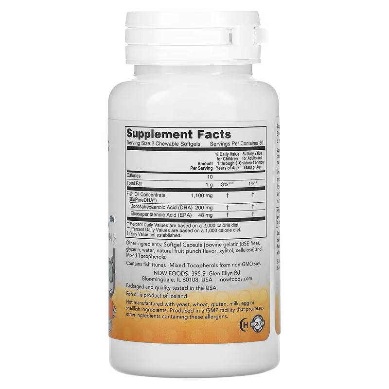 Жевательная ДГК для детей NOW Kid's DHA Chewables, Tasty Fruit, 60 Softgels Луцк - изображение 2