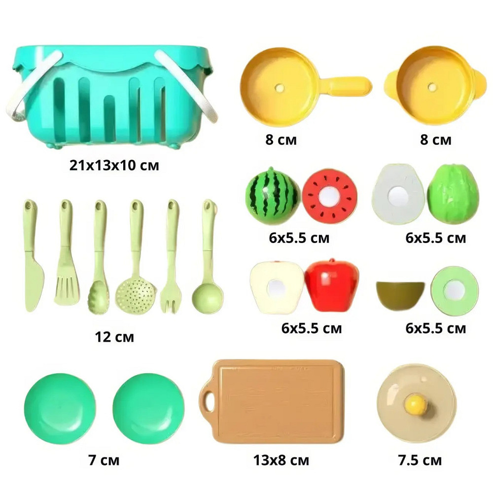 Набір фруктів пластикових для дітей, набір юних кулінарів + кошик і столові прилади, 17 предметів Кам'янець-Подільський - фото 2