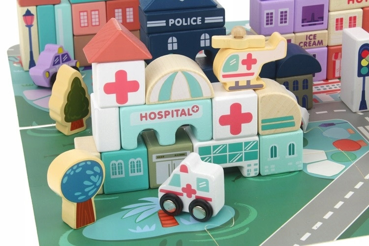 Набор деревянных развивающих кубиков для детей город 115 блоков с ковриком Kruzzel (11228) Нововолынск - изображение 4