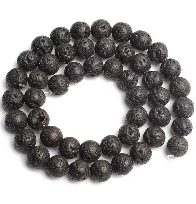 Намистини з вулканічної лави 8 мм, нитка 45 шт, натуральний камінь для браслетів Київ - фото 1