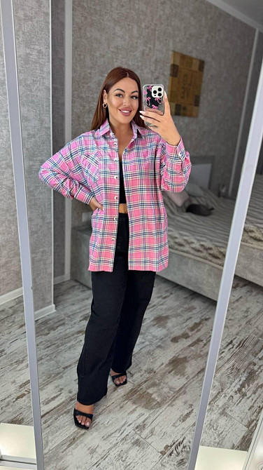 Женская оверсайз рубашка в клетку турецкая фланель Одесса - изображение 3