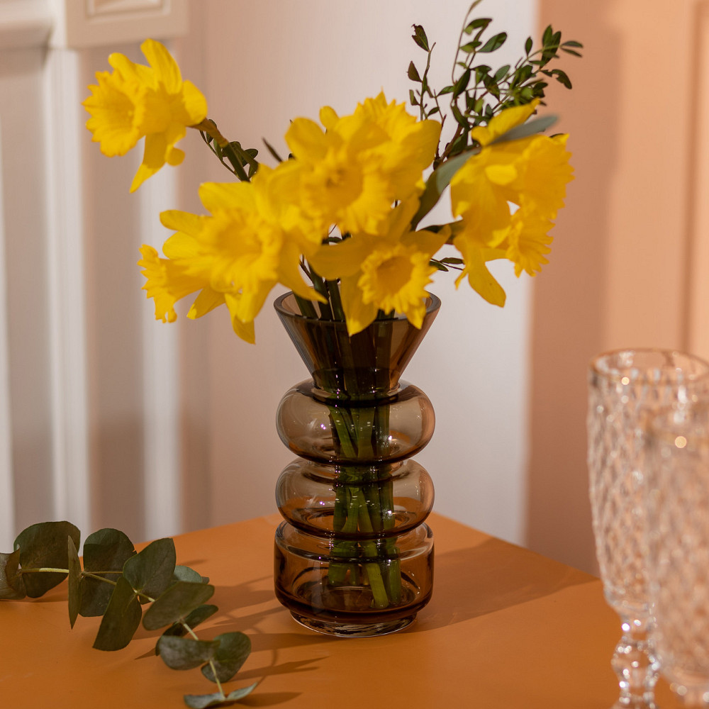 Flower Season Ваза для квітів скло 18 см декоративна ваза прозора для декору 650 мл Коричнева H Киев - изображение 3